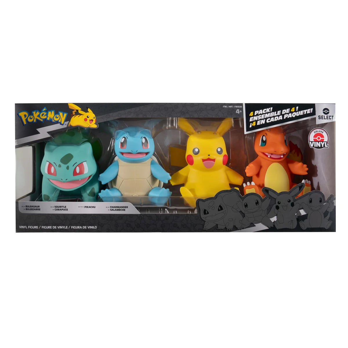 Pokémon 8-Inch Deluxe Vinyl Figures: Bulbasaur, Charmander, Squirtle & Pikachu